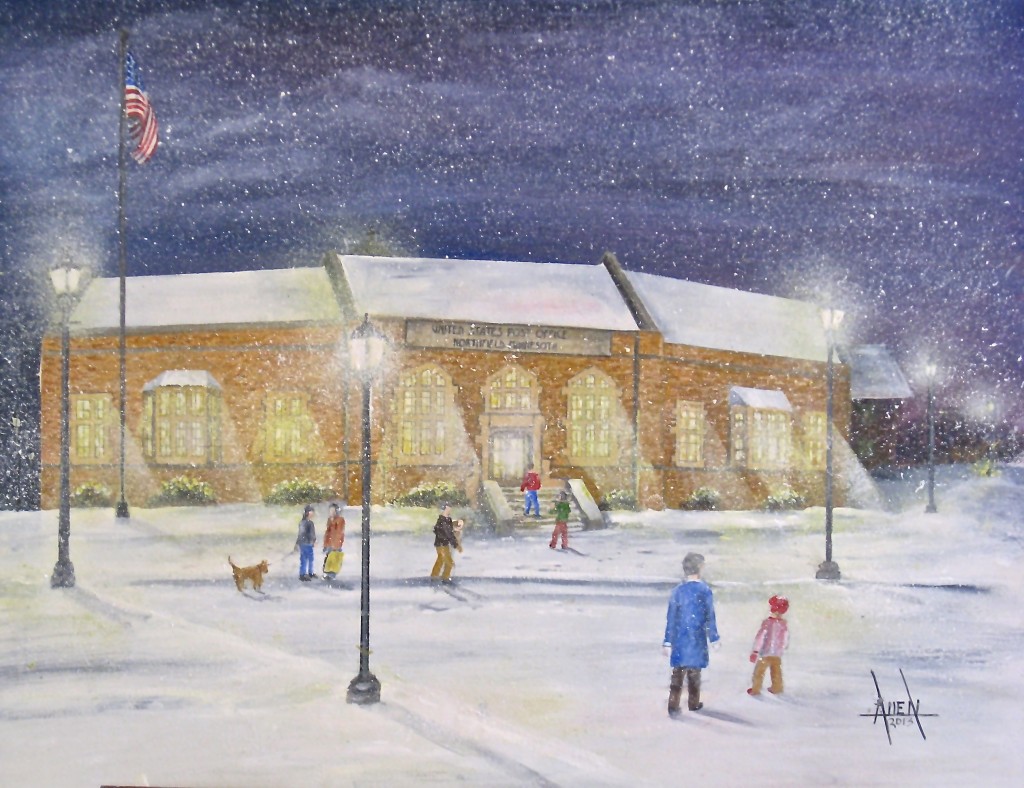 Northfield Post Office 20×30 inch acrylic painting David Allen Art
