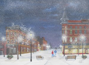 Snowy Stroll on Bridge Square